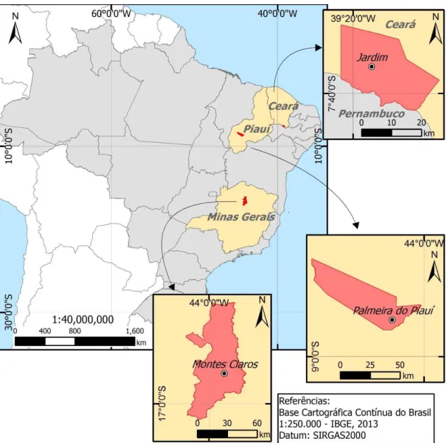 Figura 1.1 - Mapa de localização das três comunidades estudadas 