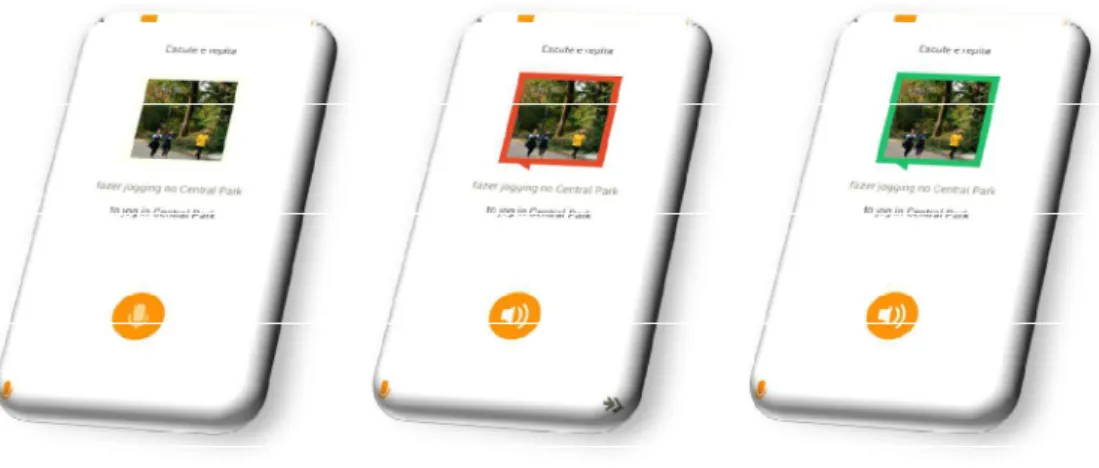 Figure 3-2, Figure 3-3 and Figure 3-4: Babbel Application – Listening and Speaking  activities augmented by Automatic Speech Recognition: wrong Speaking answ er in 