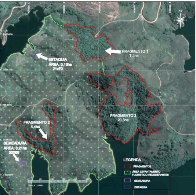 Figura 3  – Mapa geral da área do Projeto Cachoeira e dos experimentos de campo. 