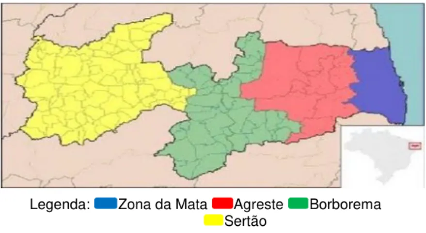 Figura 1.2: Mapa representativo das mesorregiões do Estado da Paraíba, Nordeste, Brasil