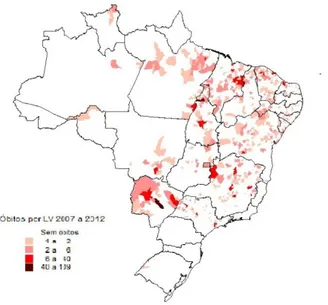 Tabela 3. Proporção de óbitos por leishmaniose visceral segundo a faixa etária,  Brasil, 2007-2012