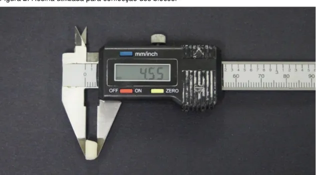 Figura  3:  Utilização  de  um  paquímetro  eletrônico  para  conferência  de  altura  do  bloco  de  resina