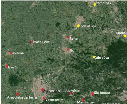 Figura 4: Imagem de satélite: Itu, Salto, Sorocaba e cidades do entorno. 