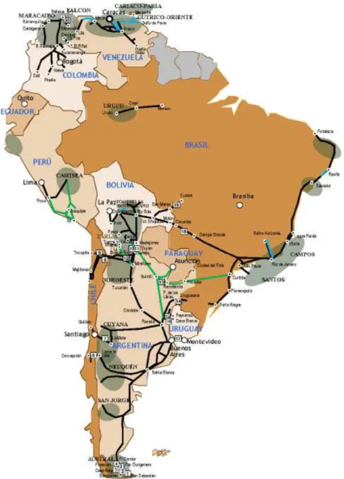 Figura 7 – Mapa dos gasodutos na América do Sul - Fonte: CIER, 2011.