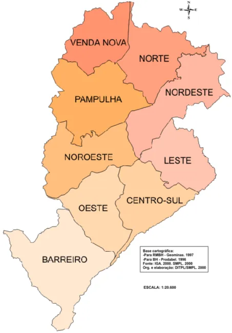 Figura 3.2: Regiões administrativas de Belo Horizonte  Fonte: Horizonte (2014) 