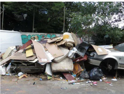 Figura 4: Ponto de acúmulo de lixo na Rua Catumbi, próximo a esquina da Av. São Remo, no muro que  faz divisa com o Quartel