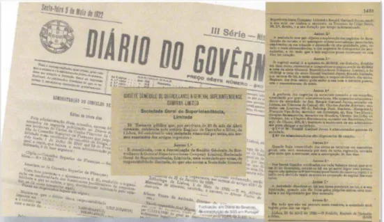 Figura  1.3:  Publicação  no  Diário  do  Governo  referente  à  constituição  da  SGS  em  Portugal  (Gomes, 2012)