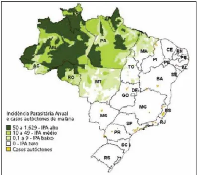 Figura 6. Distribuição da malária no Brasil em 2006. IPA: incidência Parasitária Anual