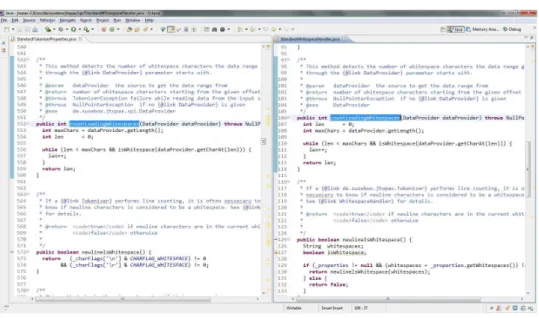 Figura 21 – Exibi¸c˜ao dos candidatos a clones utilizando o Eclipse Tabela 15 – Compara¸c˜ao de classifica¸c˜oes de candidatos a clones