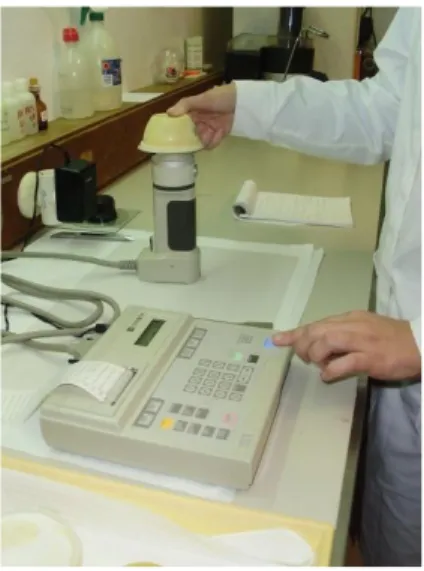Fig. 2.8 - Determinação da cor das amostras  efectuada num colorímetro  Minolta Chromameter, 