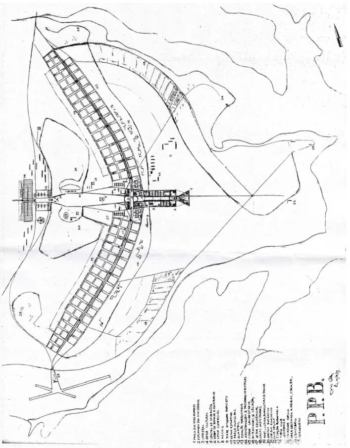 Figura 1: O Plano Piloto e seus setores, desenhado por Lúcio Costa 