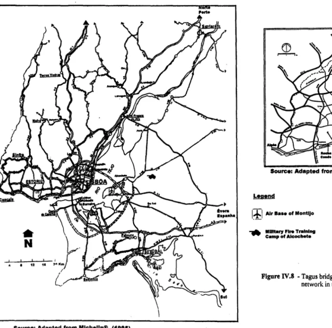 Figure IV.8  -  Tagus bridges and transportation  network in the  AML. 