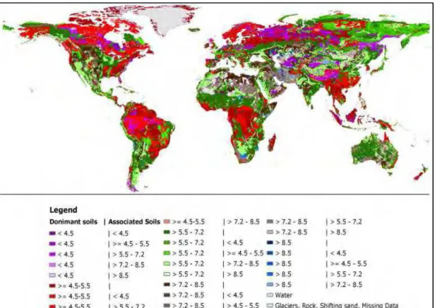 Figure 13 7 Distribution of soil pH levels around the world. Source: FAO7UNESCO (2007) 
