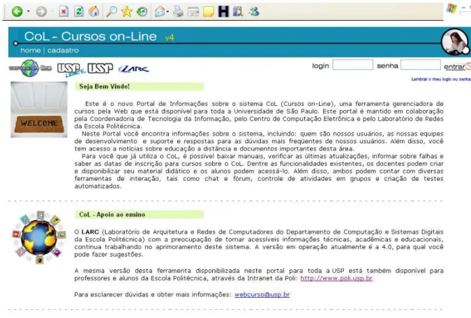 Figura 1 - Página de acesso aos cursos (http://col.usp.br/portal) 