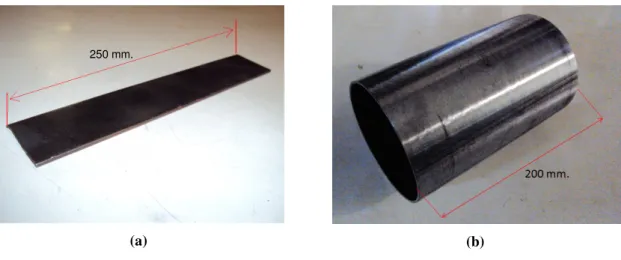 Figura 4.11:  Corpos de prova utilizados (a) para experimentos de soldagem em posição plana, (b) para  experimentos de soldagem orbital  