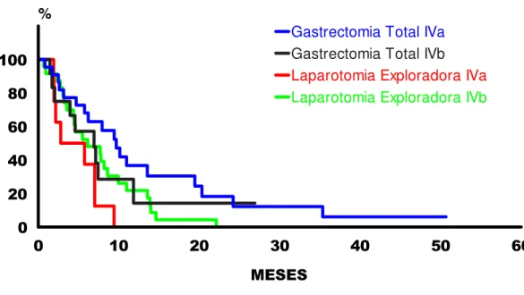 Gráfico 1: Sobrevida – gastrectomia/laparotomia EC IV (Alcântara, 1999) 