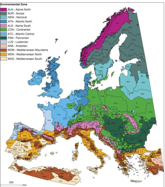 Figure 2.1 - Environmental Stratification of Europe (Metzger et al., 2005). 