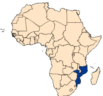 Fig. 2.2:  Mapa do continente Africano com a localização geográfica de Moçambique                             Fonte: autor 