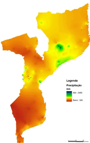 Fig. 2.3:  Mapa de precipitação de Moçambique                                                                         Fonte: Alterado de FAO GeoNetwork 