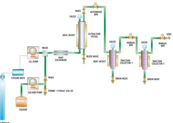 Figure 2.1. Schematic diagram of the pressurized extraction apparatus (Adapted from Waters,  2010)