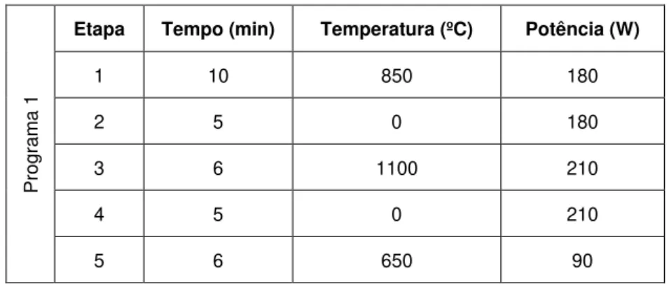 Tabela 1. 3:  Programa de digestão por microndas usado para a matriz hortícolas 