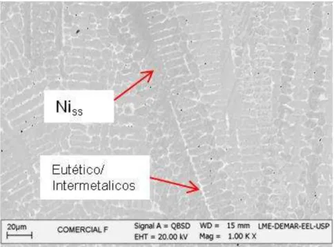 Figura 24 - Micrografia da liga comercial F isenta de Be. 