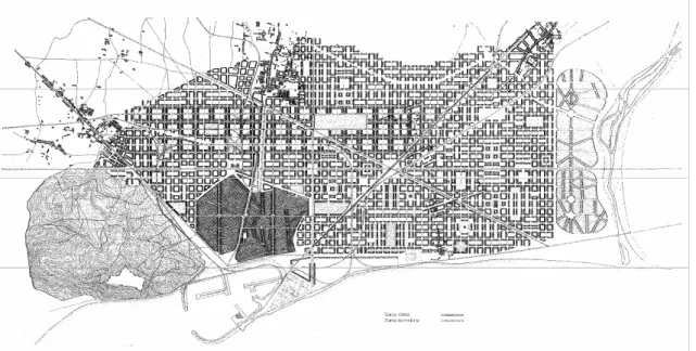 Figura 1.3: Planta geral de Barcelona com o Ensanche de Cerdà Fonte: Cerdà, 1992 