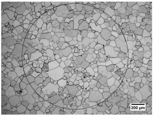 Figura 14. Micrografia retirada do plano da superfície da amostra, aço GNO Fe-3,3 %Si