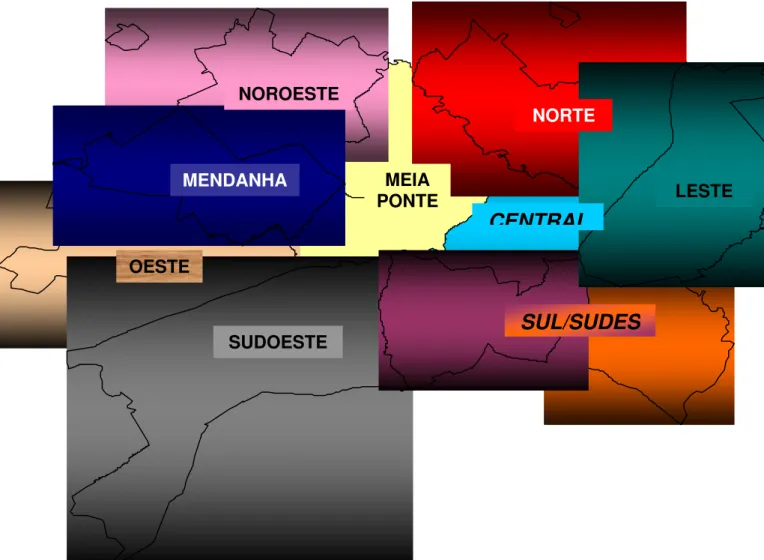 Figura  01.   Divisão  do  Município  de  Goiânia  por  distritos  sanitários  de  saúde