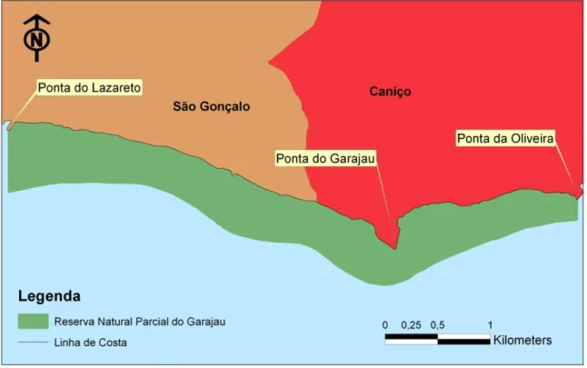 Figura 4.3 Localização da Reserva Natural Parcial do Garajau, com Freguesias adjacentes (Adaptado de Atlas  Digital do Ambiente) 