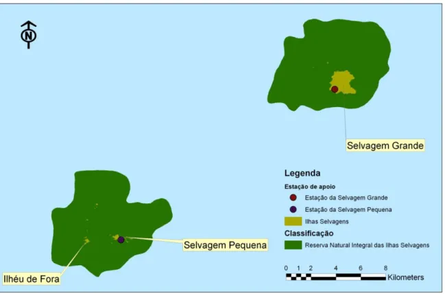 Figura 4.12 Localização das estações de apoio das Ilhas Selvagens (Adaptado de Atlas Digital do Ambiente) 