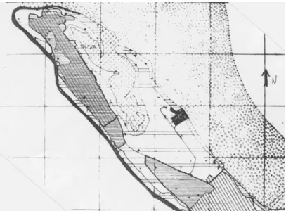 Figure 3. Base cartography of the 1996 PDM: zoning units were hand- hand-drawn and existing features compressed to fit in the territory as it was  more than 30 years before, when the peninsula was hundreds of meters  narrower