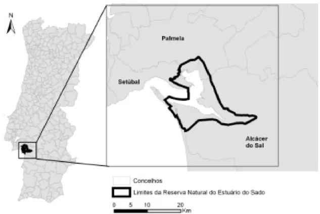 Figura 3.1 – Localização do Estuário do Sado (adaptada de Neves et al., 2004) 