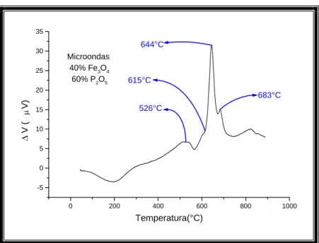 Figura 19: Curva ATD para o vidro 40Fe 3 O 4 . 60P 2 O 5  obtido em forno de microondas