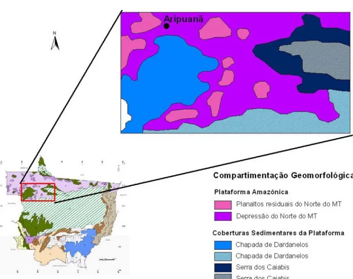Figura 2.2 – Mapa esquemático da compartimentação geomorfológica da área do projeto Rio do Sangue (Modificado  de SEPLAN-MT, 2007)