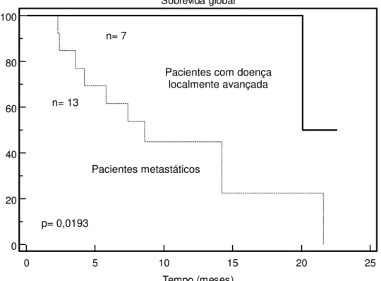 Fig 3. Sobrevida global de pacientes com sarcoma de partes moles de alto  grau, segundo o estadiamento