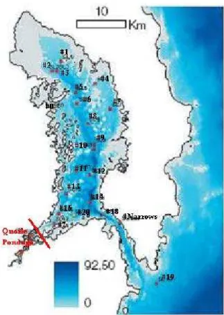 Figure 16 – Location of the sampling stations and surface depths of Strangford Lough (Ferreira et al.,  2007)