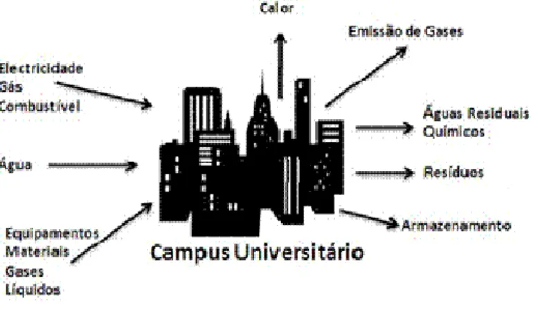 Figura 2.2 – Principais fluxos de um campus universitário (Tauchen e Brandli, 2006) 