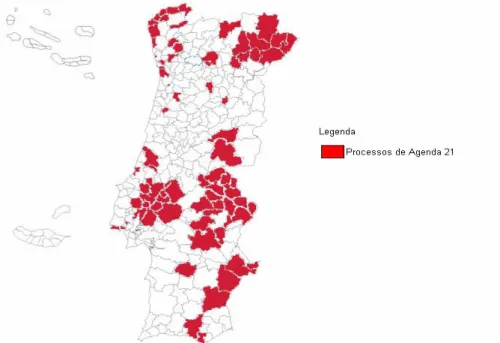 Figura 2.6. Processos de Agenda 21 Local em curso em Portugal (Agenda21Local, 2007) 