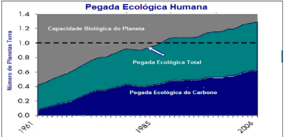 Figura 1.3  –  Evolução temporal da Pegada Ecológica Humana  (Footprint Network, 2007)