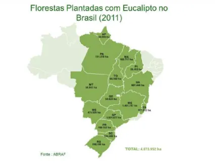 Figura 1 - Áreas de plantio de eucalipto no Brasil em 2011
