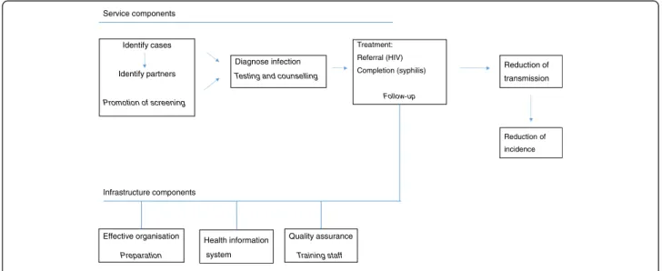 Figure 2 presents the logic model for the implementa- implementa-tion of HIV and syphilis screening