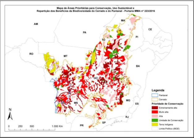 Figura 4. Mapa de Áreas Prioritárias para Conservação nos Biomas Cerrado e Pantanal  Fonte: MMA, 2016d