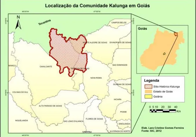 Figura 1- Localização da Comunidade Kalunga em Goiás. Fonte: Lara, Ferreira. UFG. 