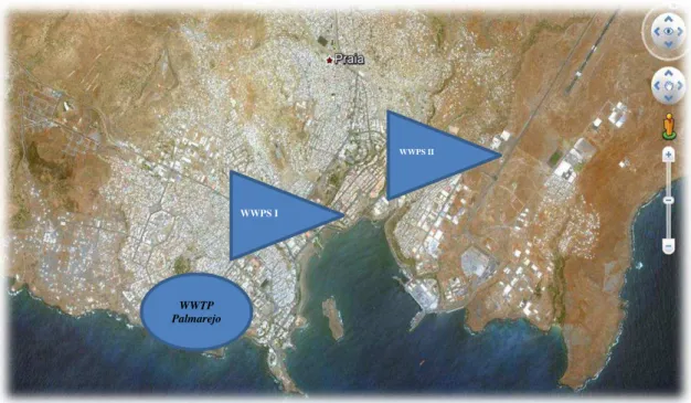 Figure 5.3 – Location of WWTP in Palmarejo and wastewater pumping stations (WWPS); source: 