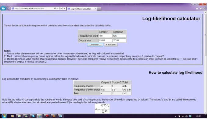 Figura 9: Tela inicial do Log Likelihood Calculator 