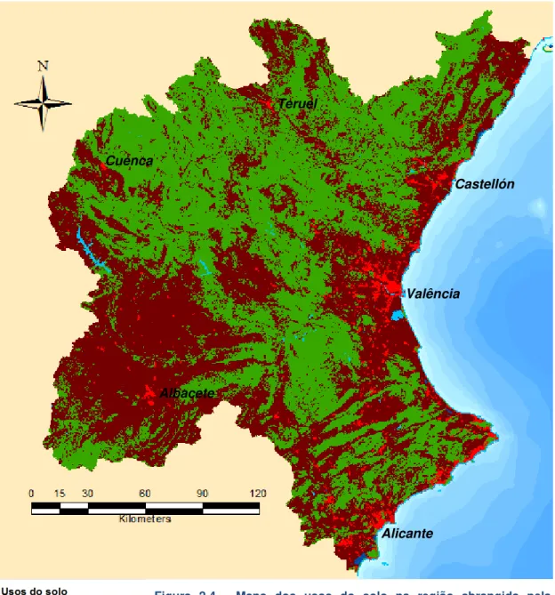 Figura  2.4  -  Mapa  dos  usos  do  solo  na  região  abrangida  pela  Confederação Hidrográfica do Júcar, dados de 2006.