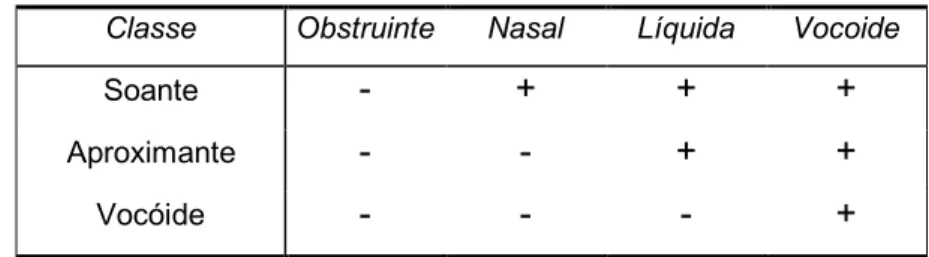 Figura 2- Traços distintivos das classes naturais 