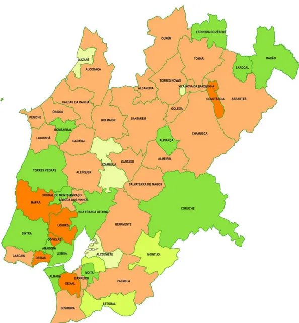 Figura  11  –  Delimitação da REN nos municípios de Lisboa e Vale do Tejo em 2015  (CCDR LVT, 2016) 