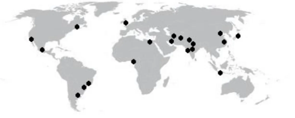 Figura 10- Localização das 20 cidades a serem caracterizadas no estudo. 